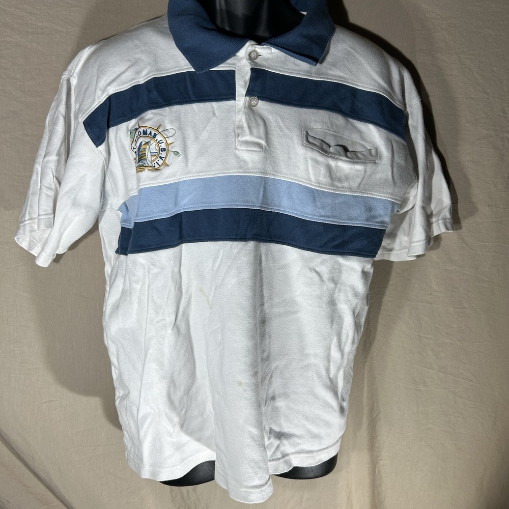 Vintage HANDS St. Thomas U.S.V.I. Polo Shirt Men's XL White Striped Nautica